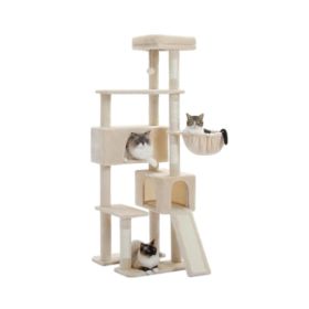 Cat Tree Tower, 65-inch Large Cat Tree, With Hammocks And Scratch Columns, A Comfortable And Fun Cat Jumping Platform Space