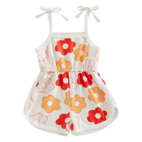 Toddler Baby Girl Clothing,floral Jumpsuit With Tie Up,jumpsuit Baby, Suspender Game Set (Option: Yellow-80)