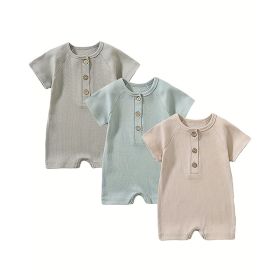 3-Pack Baby Boys One-Piece Romper Set, Long Sleeve Ribbed Button Jumpsuit (Option: Gray Light Green Beige-12M)