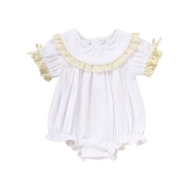 Baby Girl White Lace Romper Soft & Stylish Short Sleeve Bubble Jumpsuit For Wedding Season & Summer (Option: White-3to6 Months)
