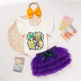 Baby Girl's 2-Piece Set Letter Print Onesie With Elastic Waist Tulle Skirt And Bow (Option: White-3to6 Month)