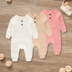 3-Pack Newborns Infants Baby Boys & Girls Long Sleeve Ribbed Romper Soft Button Front Jumpsuit (Option: White Apricot Pink-6to9 Months)
