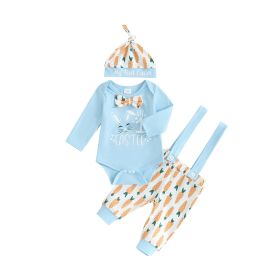3pcs Set Baby Costume Set, Long Sleeved Letter Rabbit Print Jumpsuit, Carrot Print Suspender Pants, Hat Set (Option: 3m6m)