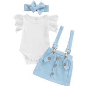 3Pcs Infant Baby Girl Outfits,Summer Clothes Sets Ruffle Ribbed Romper (Option: Blue-100)