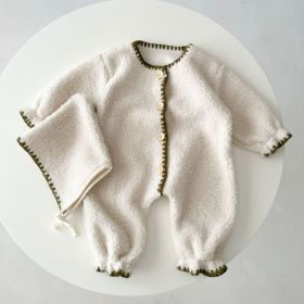 Fleece-lined Baby Baby One-piece Romper Western Style Long Jumpsuit (Option: White-80cm)