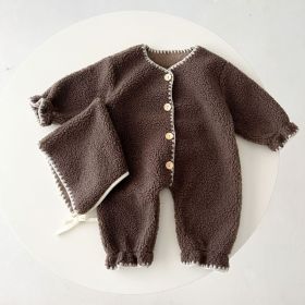Fleece-lined Baby Baby One-piece Romper Western Style Long Jumpsuit (Option: Dark Brown-100cm)